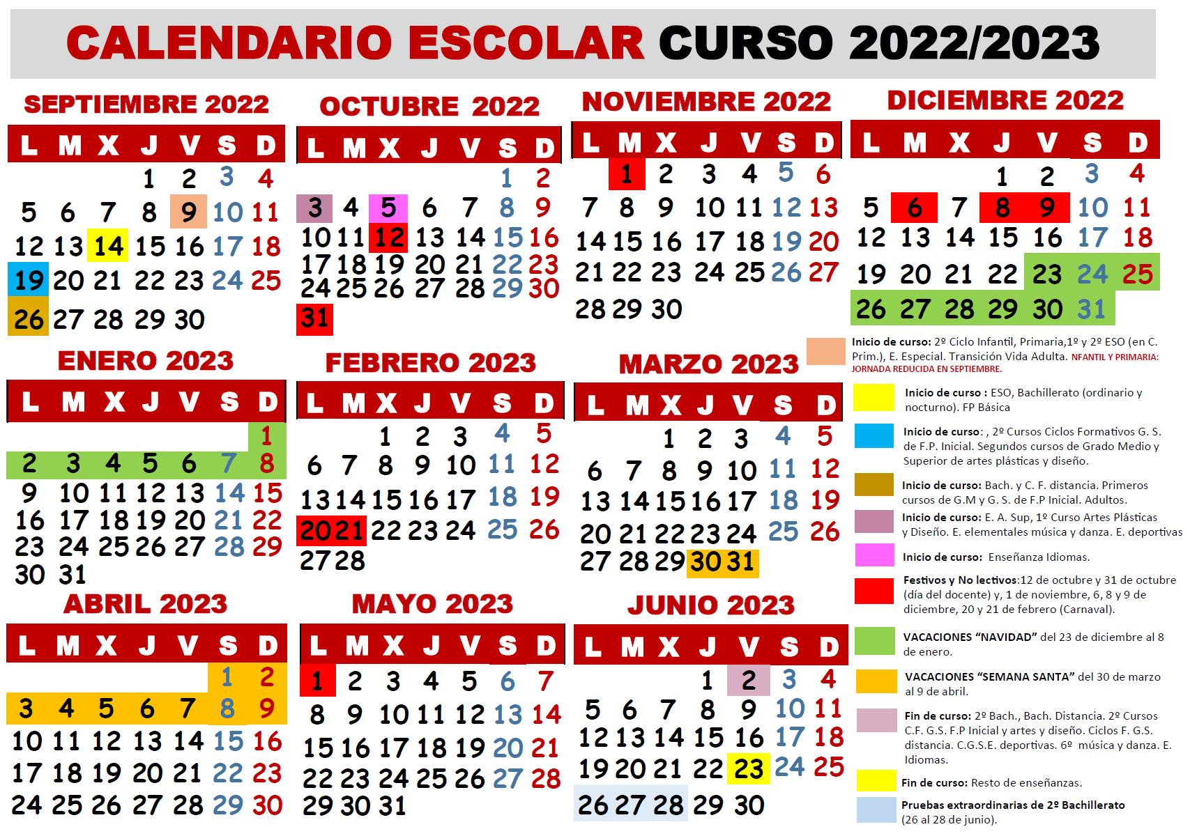 Festivos En Leon 2023 Calendario Escolar Curso 2022/2023 - Feccoocyl