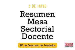 Resumen de la Mesa Sectorial de 9 de mayo sobre el Real Decreto de Concurso de Traslados