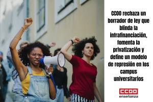 CCOO rechaza un borrador de ley que blinda la infrafinanciación, fomenta la privatización y define un modelo de represión en los campus universitarios