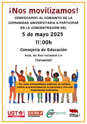 CCOO, UGT, CSIF y STECyL se movilizan el 5 de mayo para denunciar que la Junta de CyL no cumple la LOSU y ahoga a la Universidad Pública