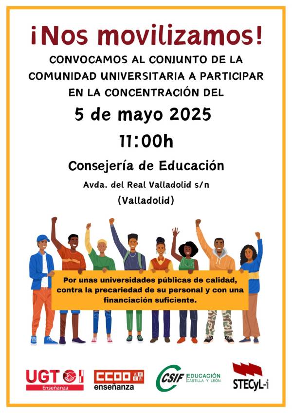 CCOO, UGT, CSIF y STECyL se movilizan el 5 de mayo para denunciar que la Junta de CyL no cumple la LOSU y ahoga a la Universidad Pública
