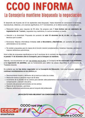 CCOO Informa: La Consejería mantiene bloqueada la negociación