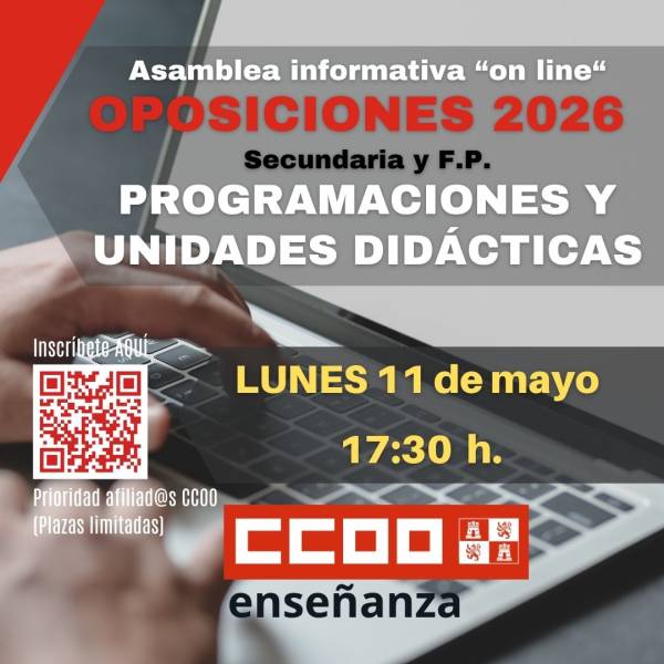 Asamblea informativa "on line". Oposiciones 2026 Secundaria y F.P. Programaciones y Unidades Didácticas