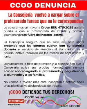 La Consejería de Educación CyL vuelve a cargar sobre el profesorado tareas que no le corresponden