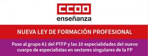 Paso al grupo A1 del PTFP y las 10 especialidades del nuevo cuerpo de especialistas en sectores singulares de la FP