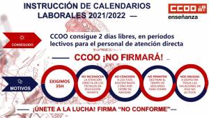 CCOO rechaza la instrucción de calendarios laborales