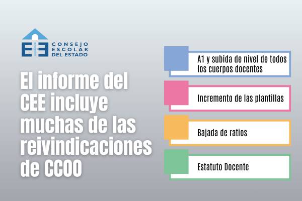 El CEE propone el A1 y la subida de nivel de todos los cuerpos docentes, el incremento de las plantillas, la bajada de ratios y la necesidad de un Estatuto Docente