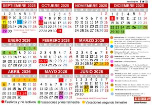 Calendario escolar curso 2025-2026