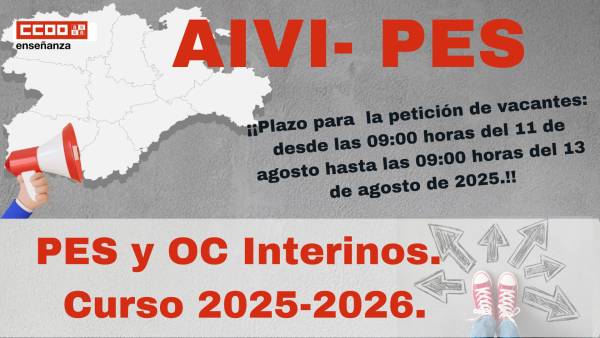 Interinos PES y otros cuerpos:  AIVI. Vacantes. Curso 2025-2026.