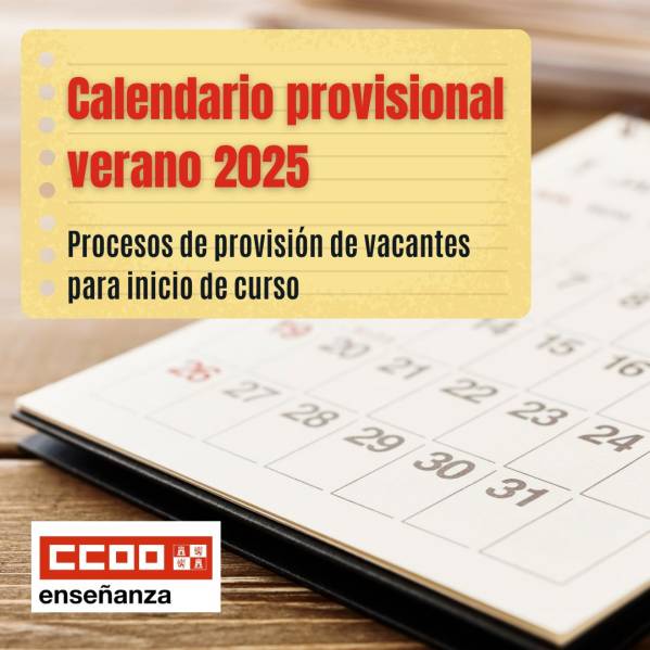 Calendario previsto para la provisión de vacantes de enseñanza 2025
