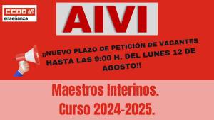 Maestros Interinos: Curso 2024-2025. AIVI. Vacantes