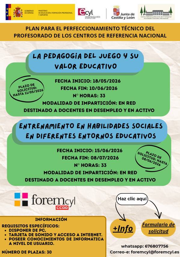 Formación online gratuita para docentes con Forem CyL CCOO