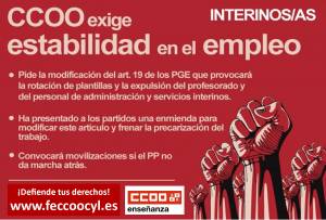 CCOO exige al PP que aclare cuanto antes cómo afectarán los PGE a la contratación del personal interino