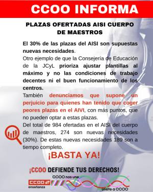 CCOO denuncia el perjuicio en la adjudicación del AISI de maestros