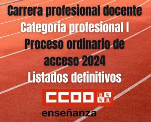 Carrera profesional docente. Categoría profesional I. Proceso ordinario de acceso 2024. Listados definitivos