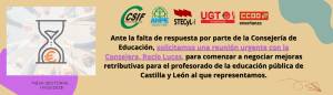 CCOO y el resto de OOSS solicitamos a la Consejera de Educación una reunión urgente para negociar mejoras retributivas para el profesorado de la educación pública de CyL