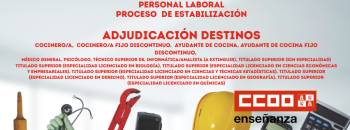 Personal Laboral: Adjudicación Destinos Procesos de Estabilización: Ayudante cocina, cocinero/a, Médico/a, Psicólogo/a, TS Informática, Titulado Superior