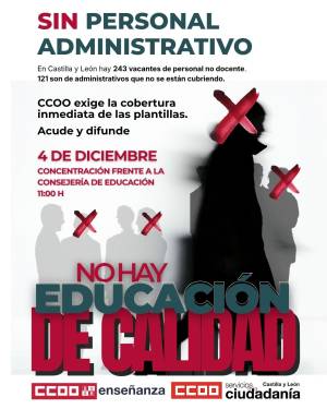 CCOO denuncia la falta de personal de administración en los centros y direcciones provinciales de Educación
