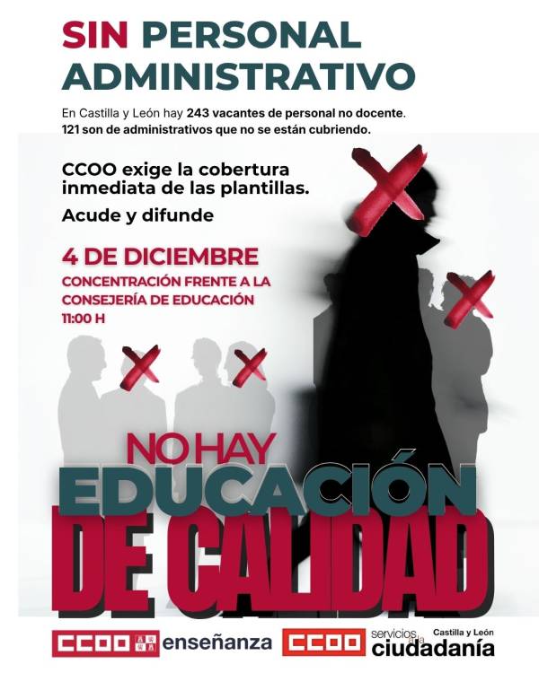 CCOO denuncia la falta de personal de administración en los centros y direcciones provinciales de Educación