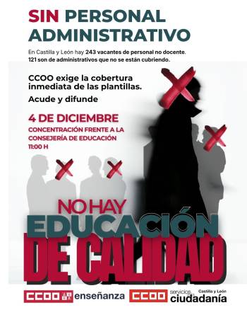 CCOO denuncia la falta de personal de administración en los centros y direcciones provinciales de Educación