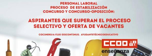 ATE y Cocinero fds. Estabilización. Aspirantes que superan los procesos y oferta de vacantes