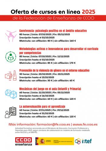 Cursos en línea con inicio en octubre. Federación de Enseñanza CCOO