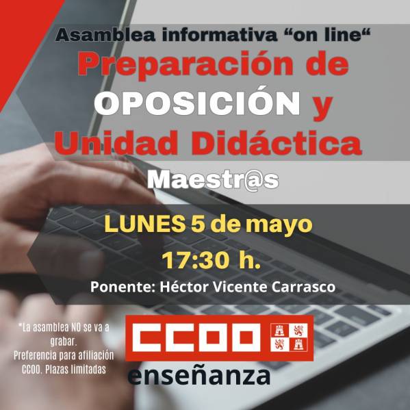 Asamblea informativa "on line". Preparación de oposición y Unidad Didáctica. Maestros