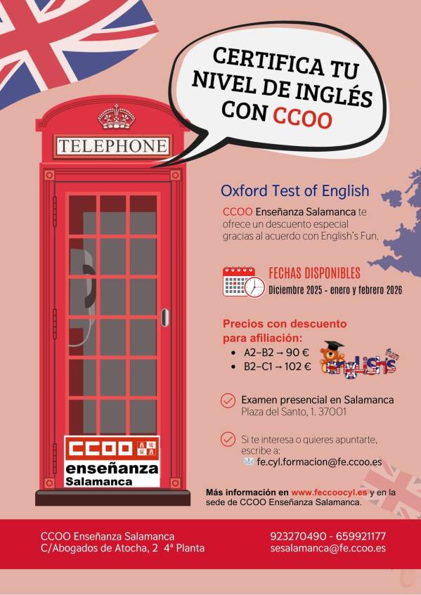 Certifica tu nivel de inglés con CCOO Salamanca y obtén un importante descuento