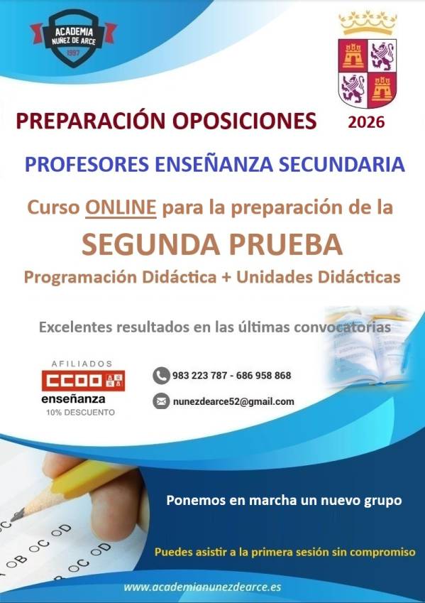 Oposiciones Secundaria y otros cuerpos 2025. Curso de preparación Segunda Prueba