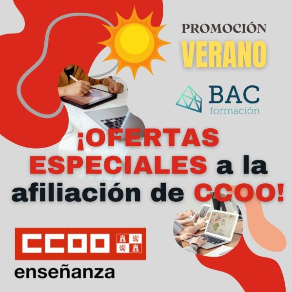 Oferta de cursos en línea BAC Formación - CCOO. Personal Laboral. Verano 2026
